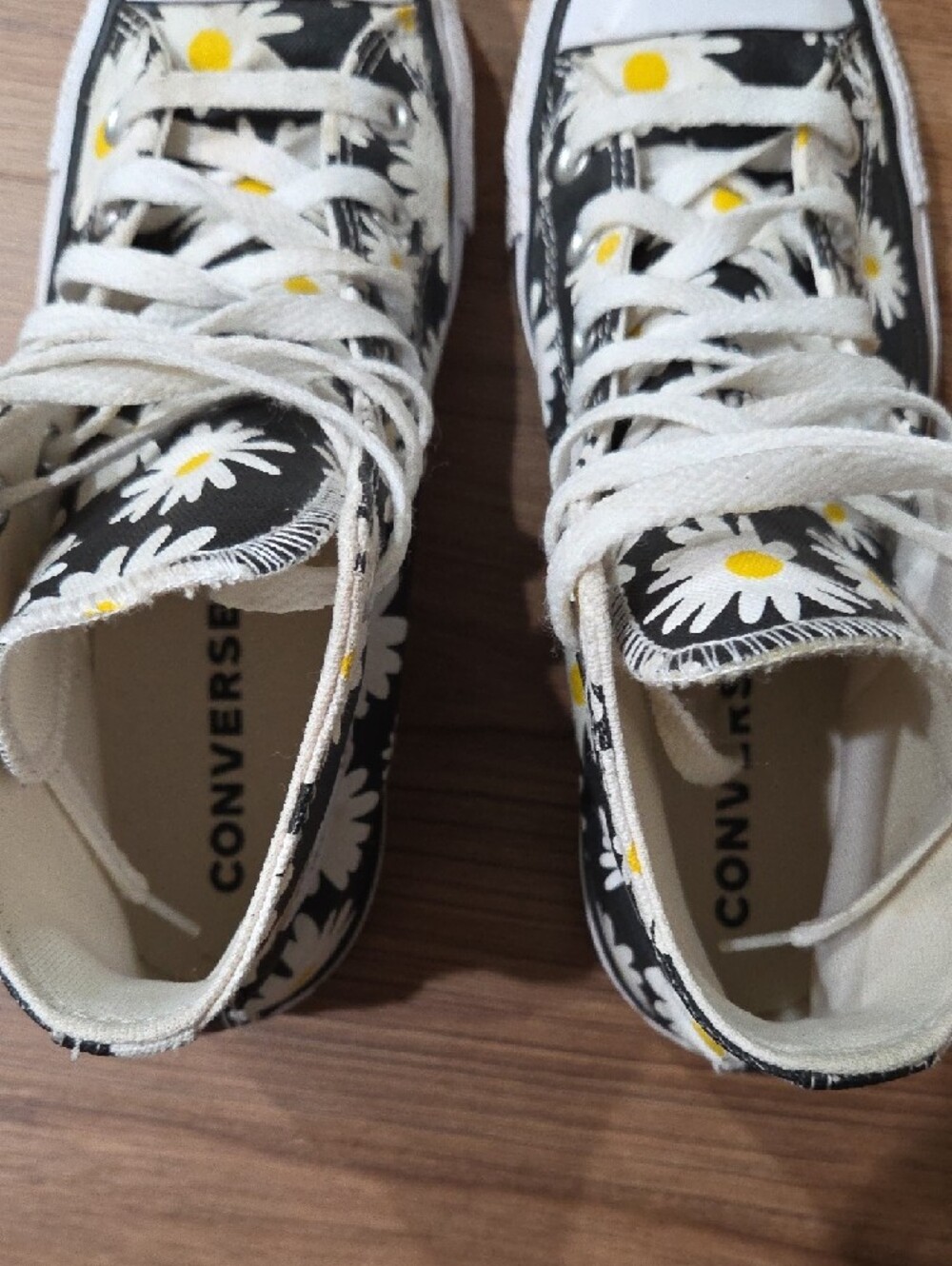 Converse High Top Sneakers - Black with White & Yellow Daisy Print - Picture 5 of 8